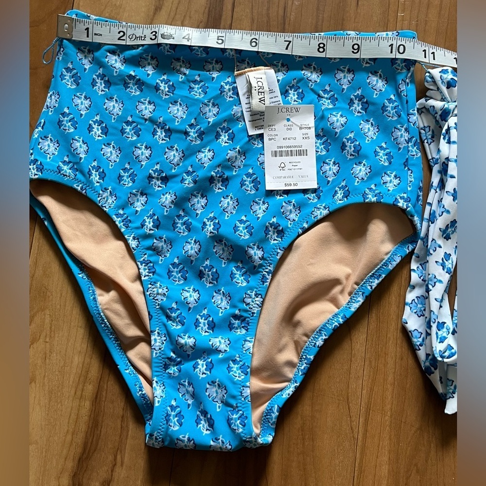 J.Crew Blue Floral High Waisted Bikini Bottom XXS NWT Tie Side Swim - Picture 8 of 8